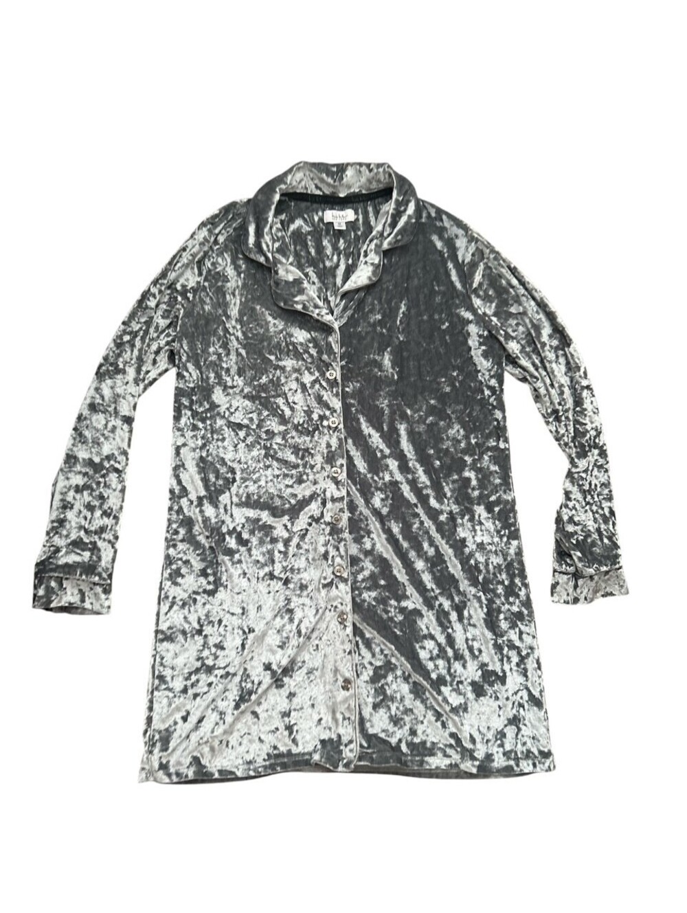 Nicole Miller Gray Silver Crushed Velvet Pajama Sleep Shirt Sz M